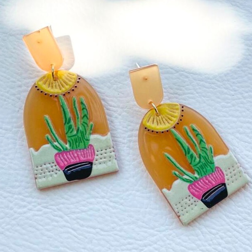 Boho Geometric Cactus Acrylic Earrings